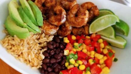 Grain Bowl with Blackened Shrimp, Avocado, and Black Beans